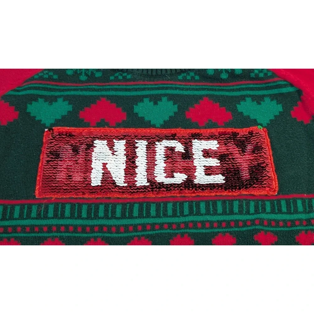 Naughty Nice Christmas Sweater Reversible Sequin Kids Size M (7-8) by Well Worn